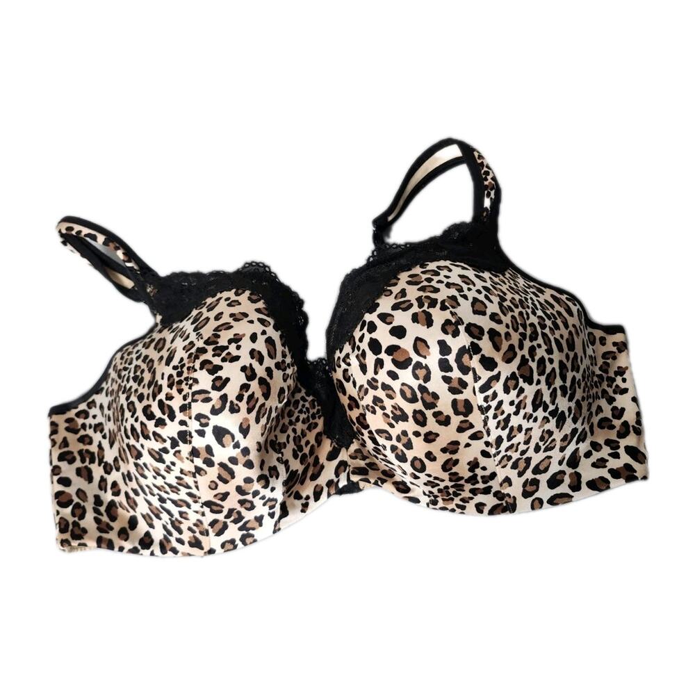 Cacique Lace Trim Balconette Bra 42DD Underwire‎ Animal Print Beige Black